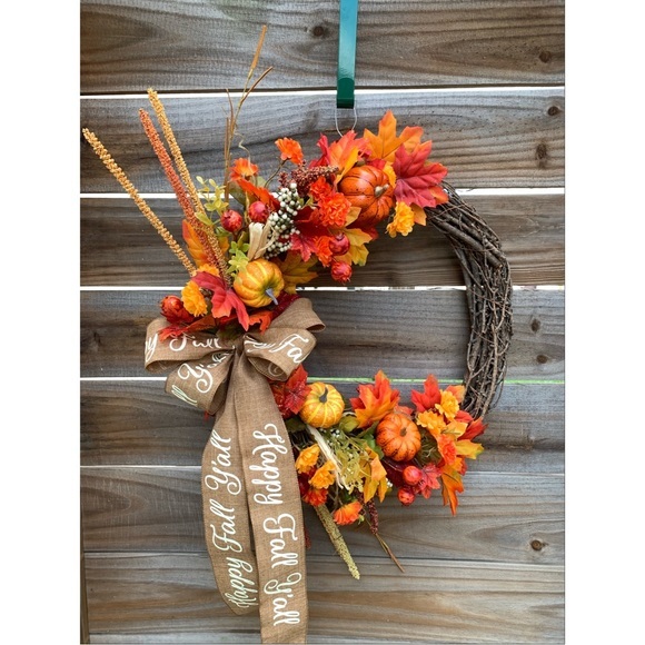 Fall Wreath For Front Door Leaves Pumpkins Home Decor‎ Autumn Farmhouse Rustic - Picture 4 of 7